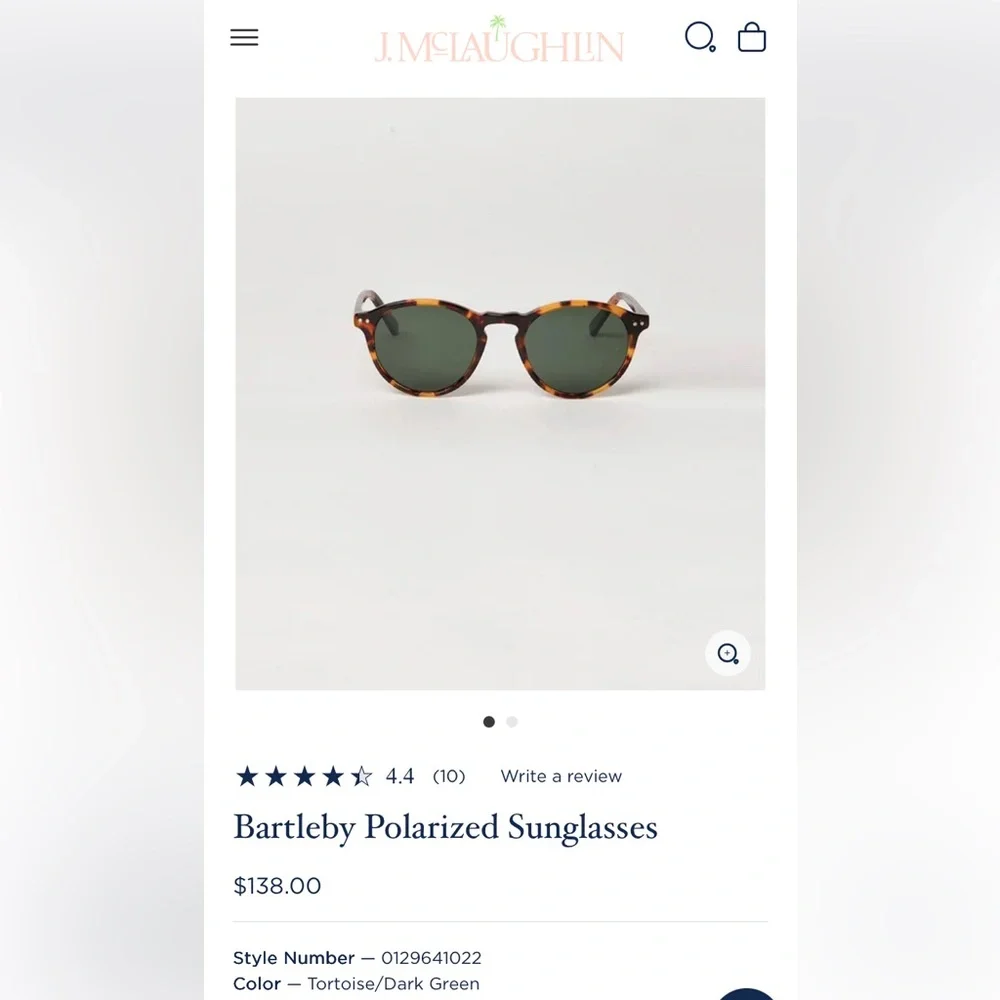 J McLaughlin Bartleby Tortoiseshell Round Women's Sunglasses with Green Lens - Picture 3 of 5